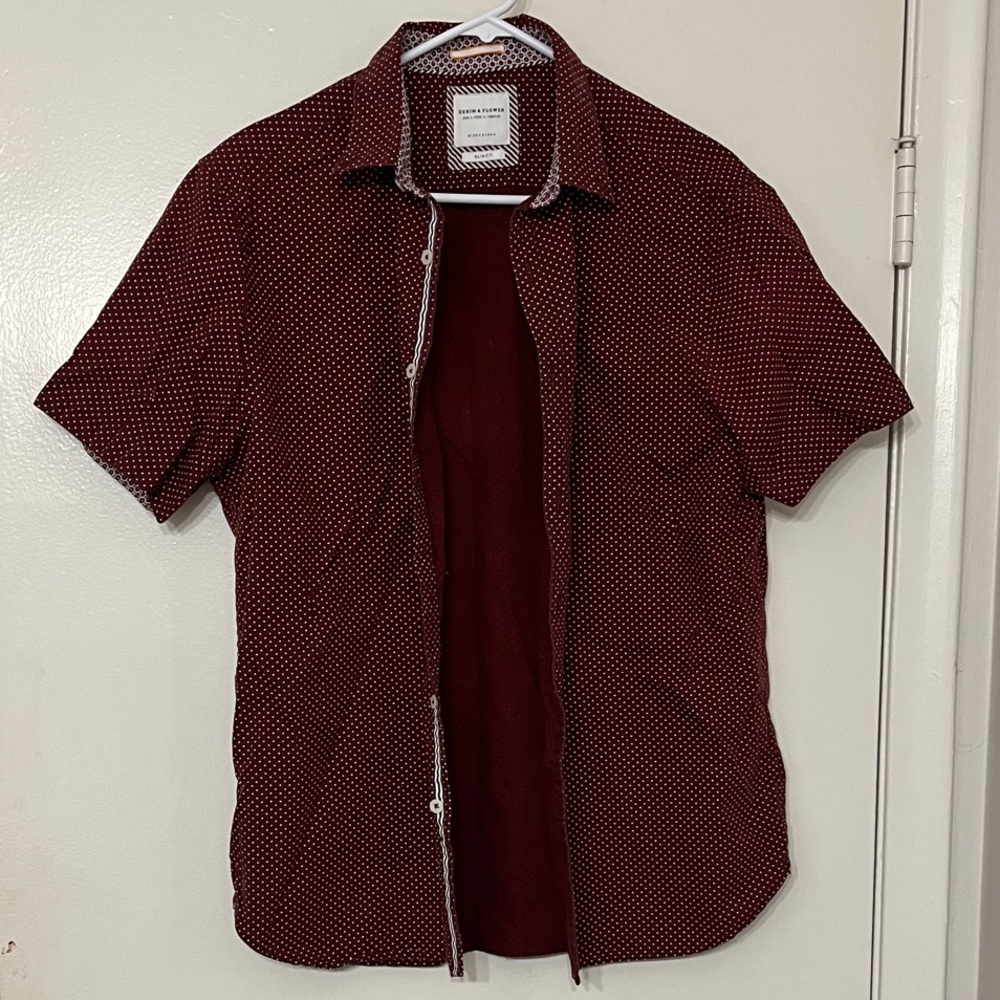 Denim & Flower Maroon Patterned Button Down Shirt - image 1